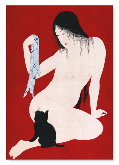 NUDE WITH BLACK CAT C.1930: Japanese Art Print
