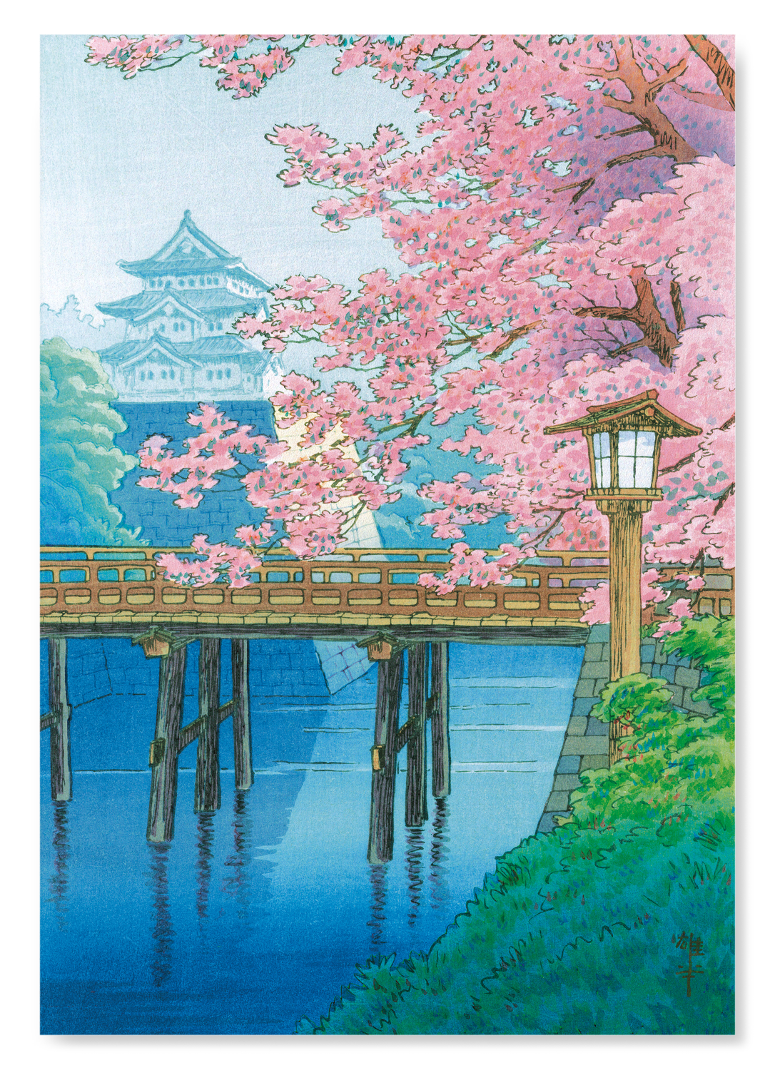 CASTLE AND CHERRY BLOSSOMS: Japanese Art Print