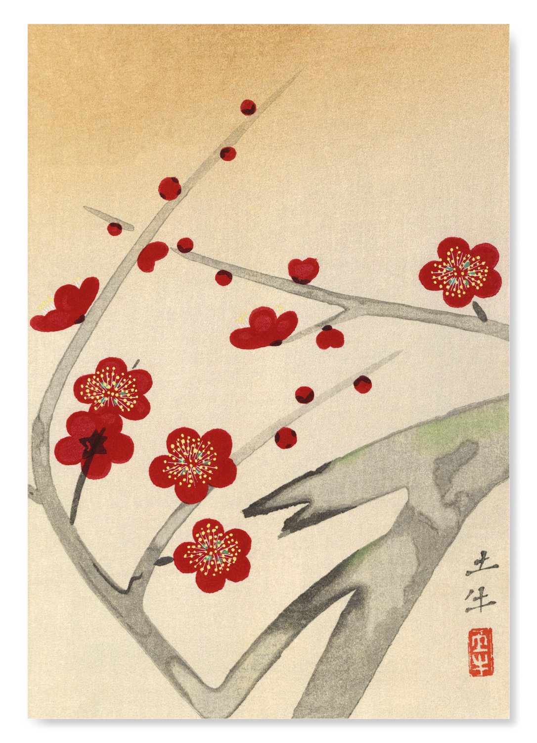 RED PLUM BLOSSOM TREE: Japanese Art Print