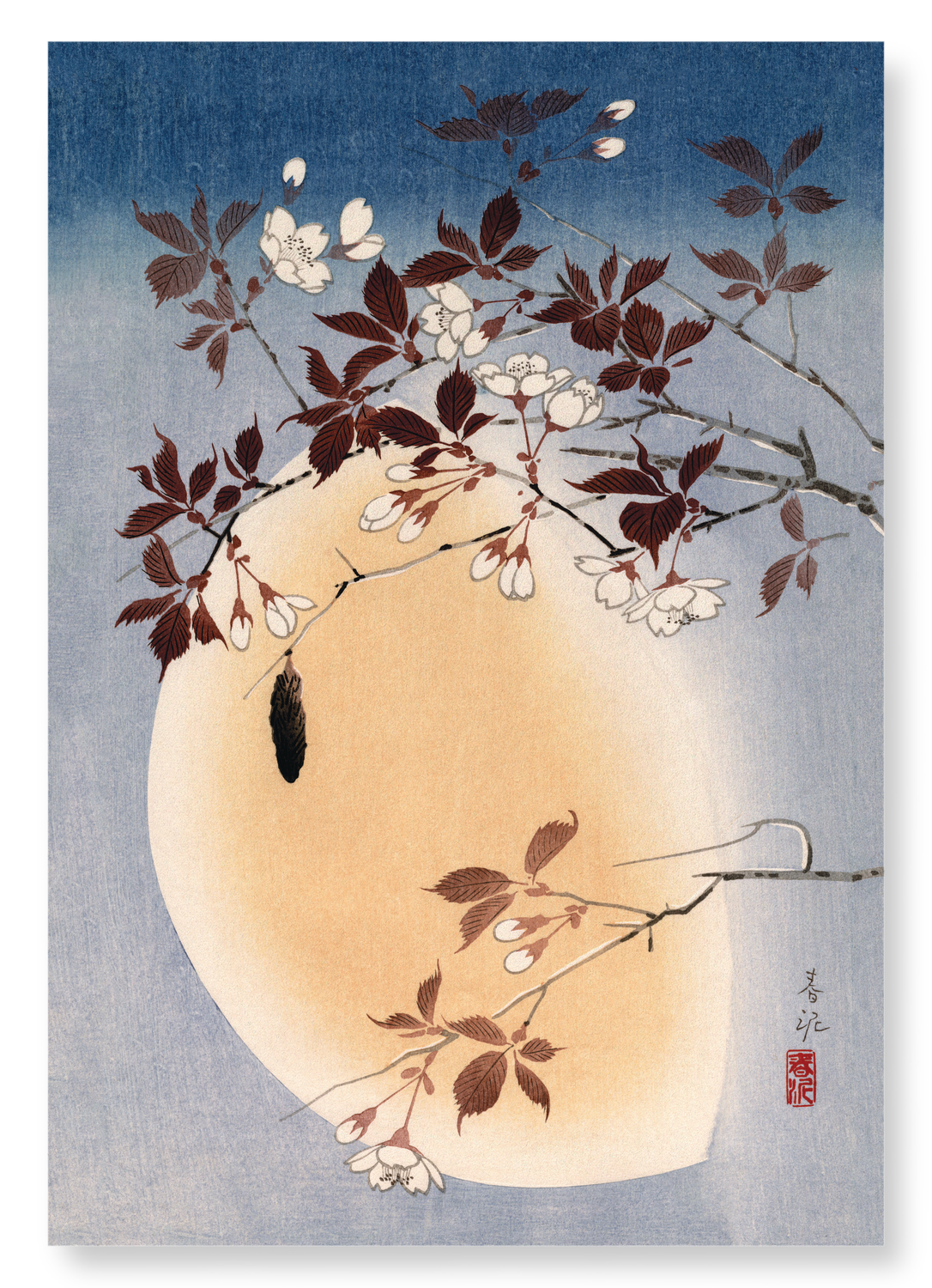 BLOSSOMS AND MOON: Japanese Art Print