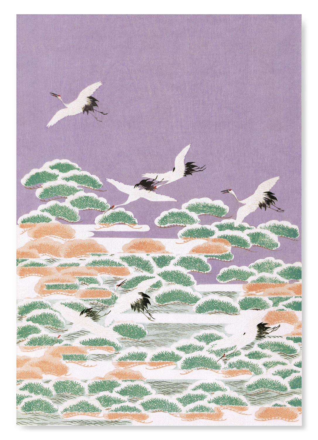 KIMONO HEM OF CRANES AND PINE TREE (1899): Japanese Art Print