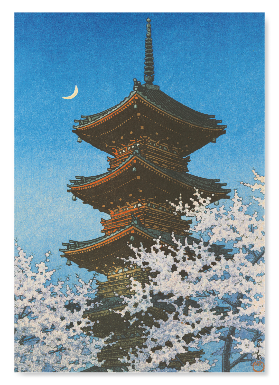 EVENING GLOW ON PAGODA: Japanese Art Print