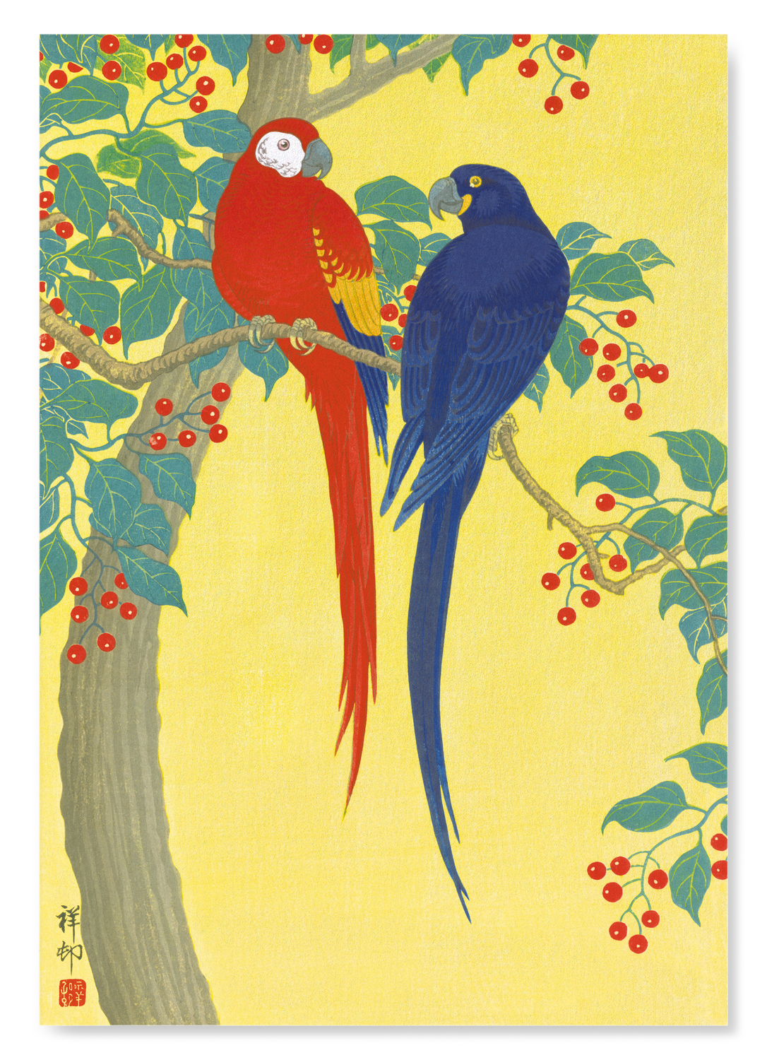 TWO PARROTS AND BERRIES (C.1910): Japanese Art Print