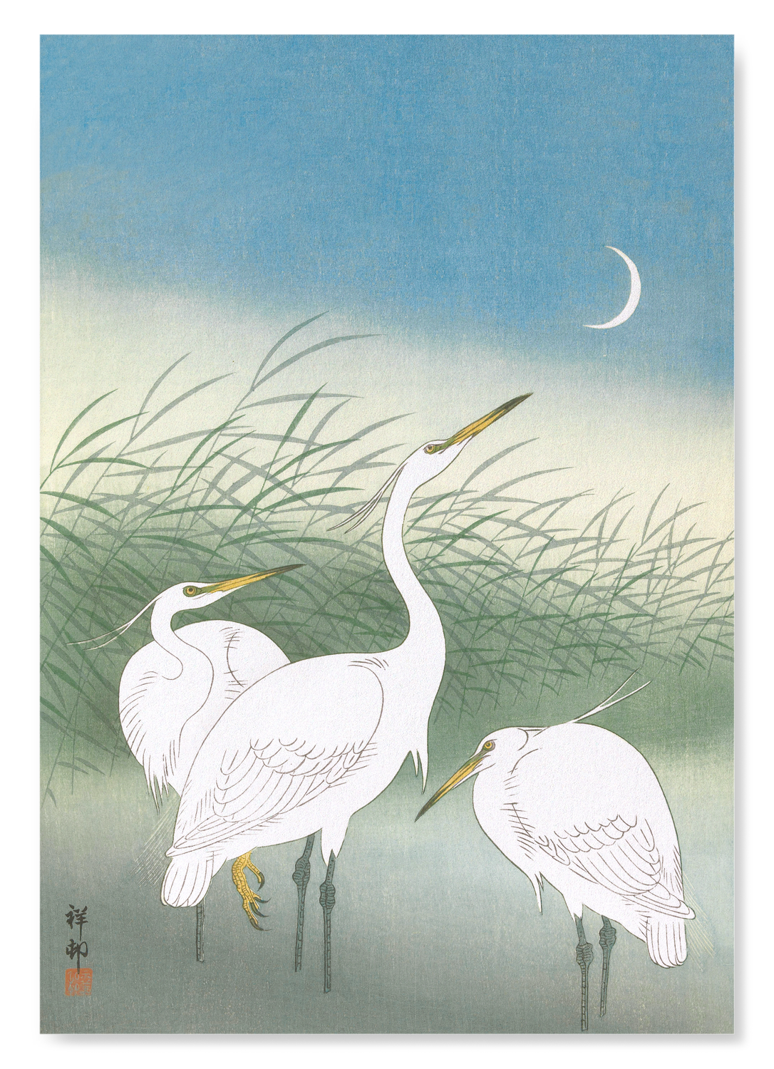HERONS IN SHALLOW WATER: Japanese Art Print
