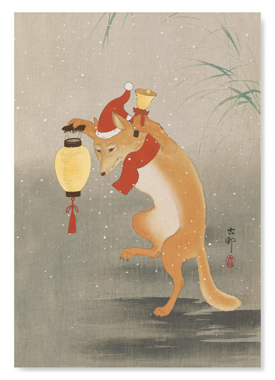 DANCING SANTA FOX: Japanese Art Print