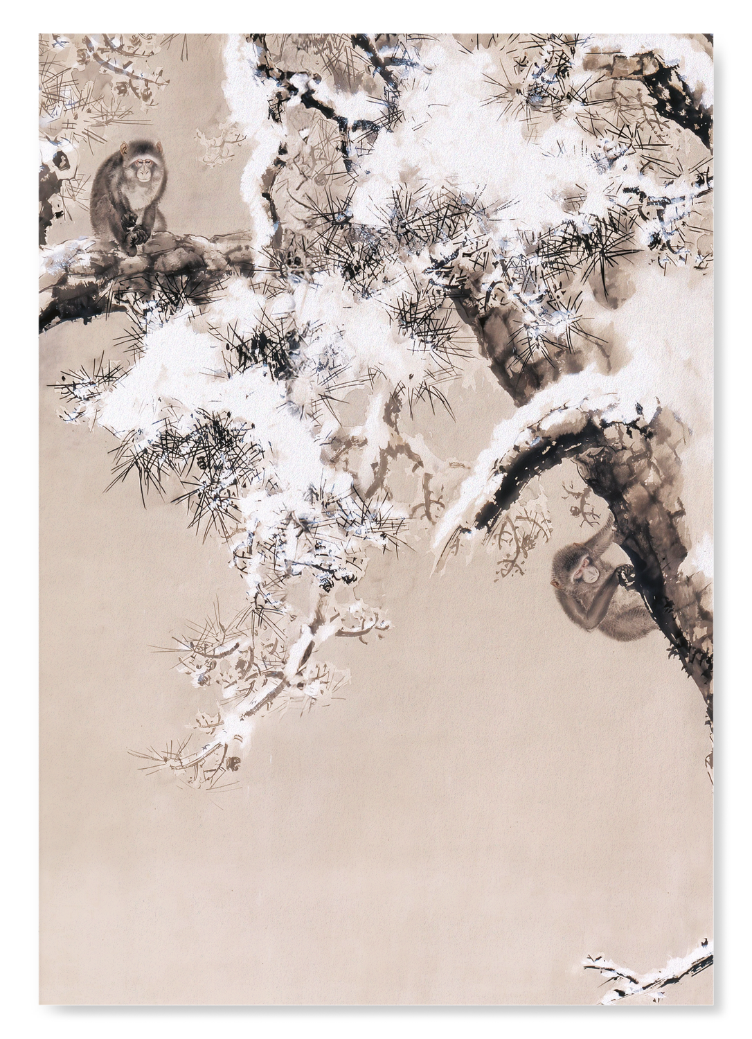 MONKEYS IN PINE TREES (1853): Japanese Art Print