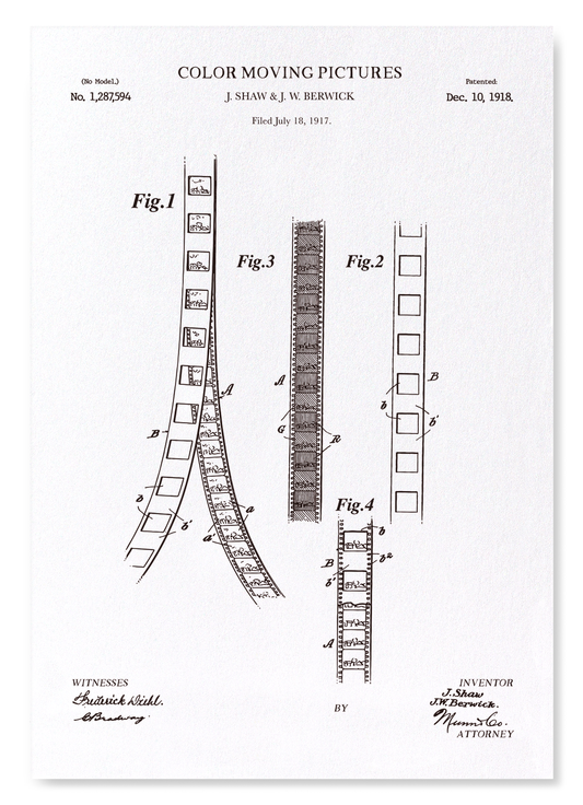 PATENT OF COLOUR MOVING PICTURES (1918): Patent Art Print