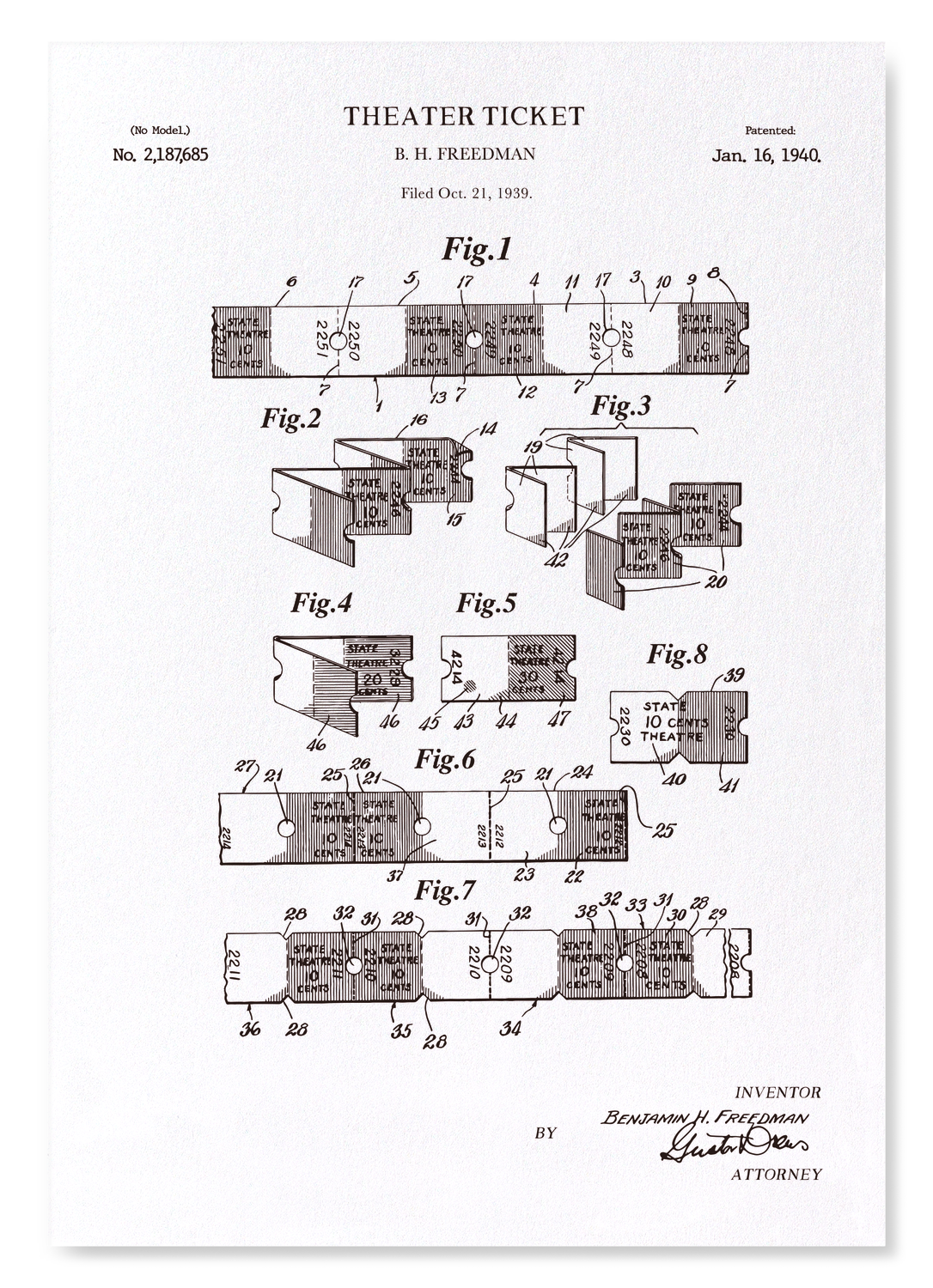PATENT OF THEATRE TICKET (1940): Patent Art Print