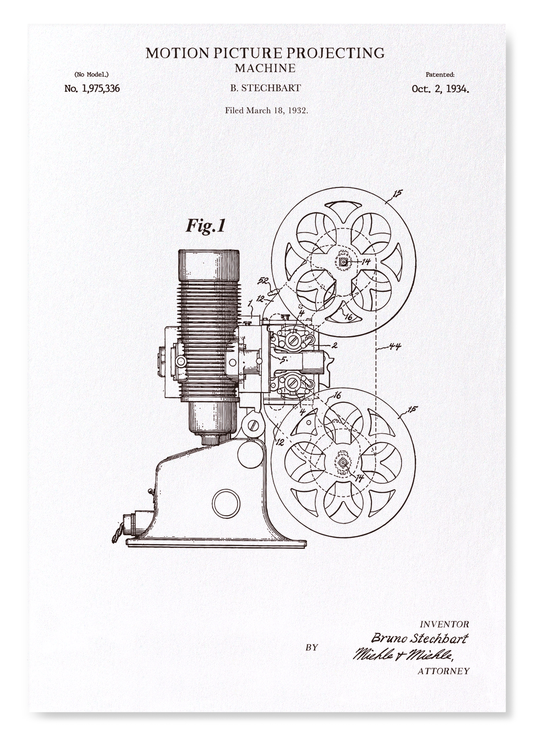 PATENT OF MOTION PICTURE PROJECTING MACHINE (1934): Patent Art Print