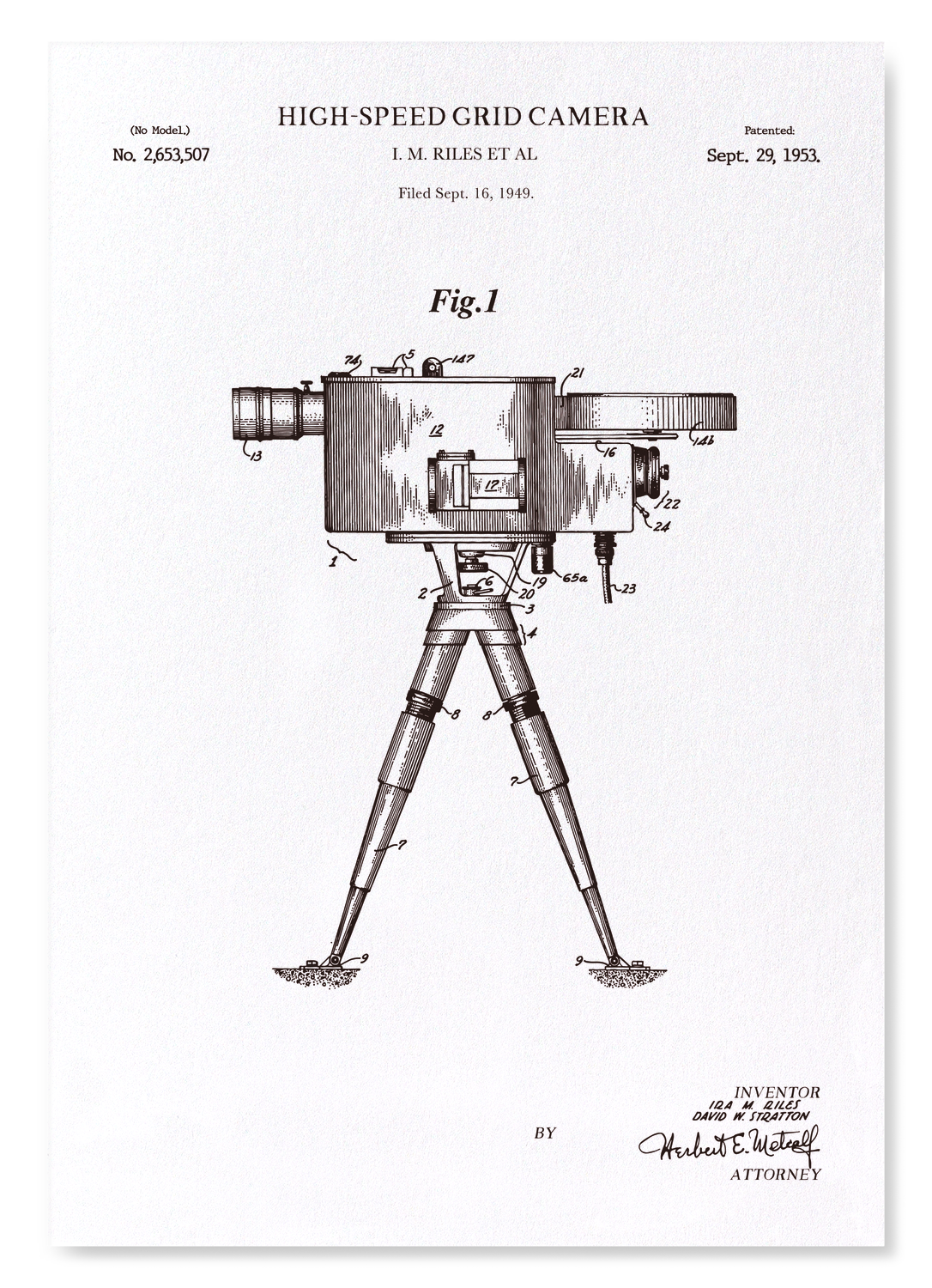 PATENT OF HIGH-SPEED GRID CAMERA (1953): Patent Art Print