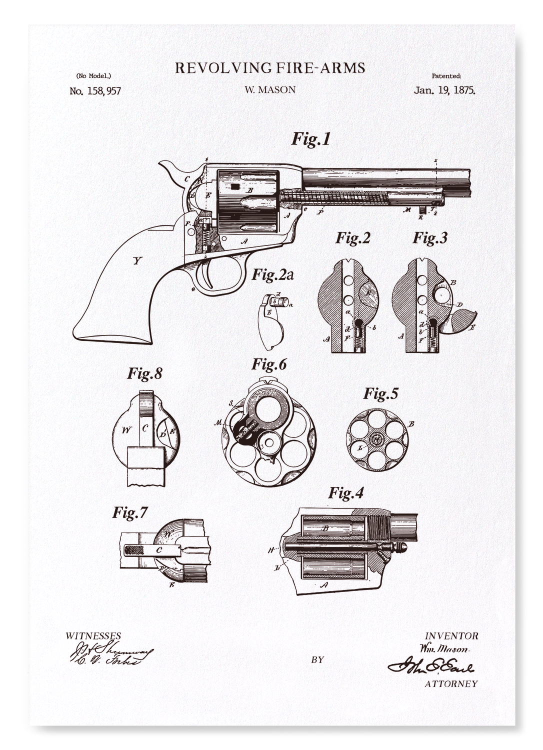 PATENT OF REVOLVING FIRE-ARMS (1875): Patent Art Print