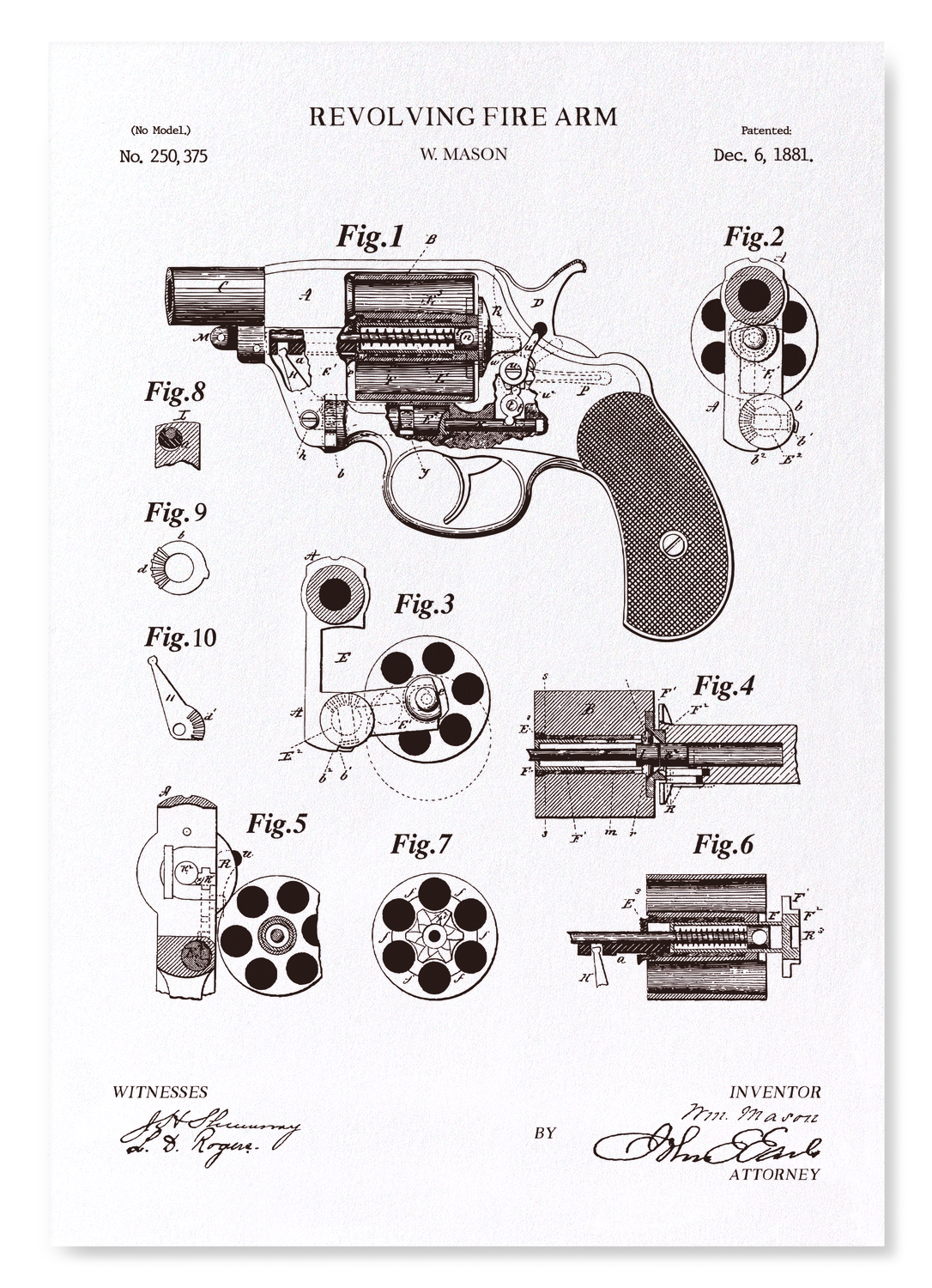 PATENT OF REVOLVING FIRE-ARMS (1881): Patent Art Print