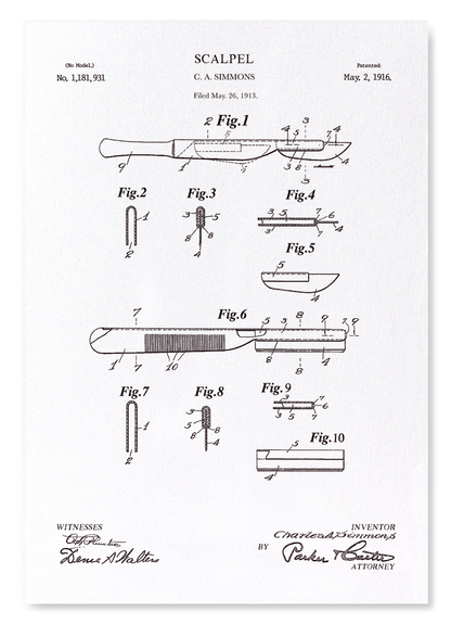 PATENT OF SCALPEL (1916): Patent Art Print