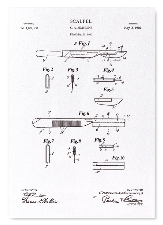 PATENT OF SCALPEL (1916): Patent Art Print