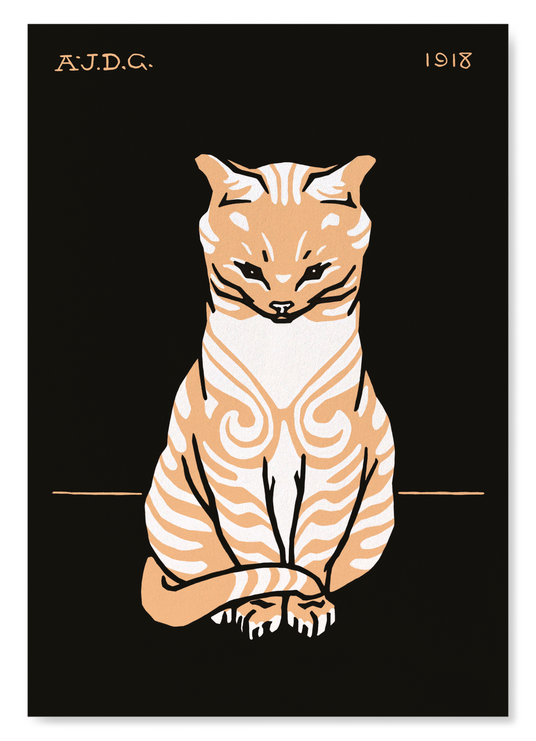 SITTING CAT (1918): Vintage Art Print