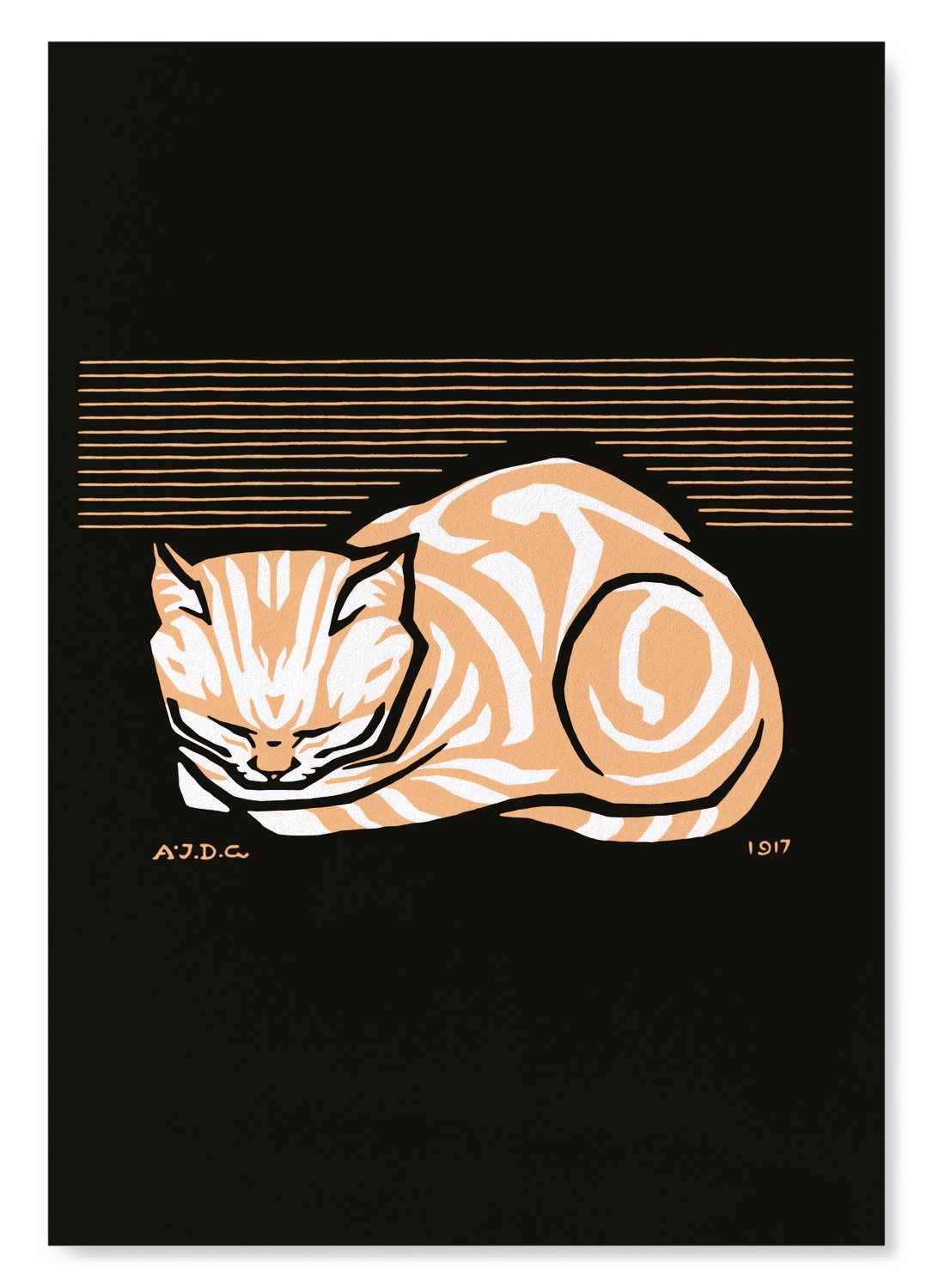 SLEEPING CAT (1917): Vintage Art Print