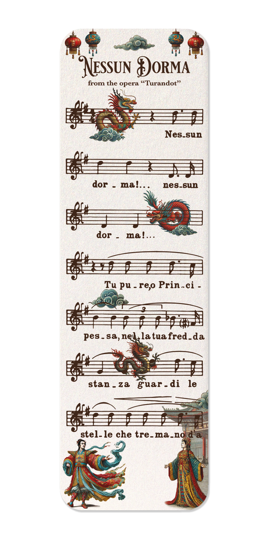 Ezen Designs - TURANDOT - NESSUN DORMA - OPERA MUSIC SCORE - Bookmark - Front