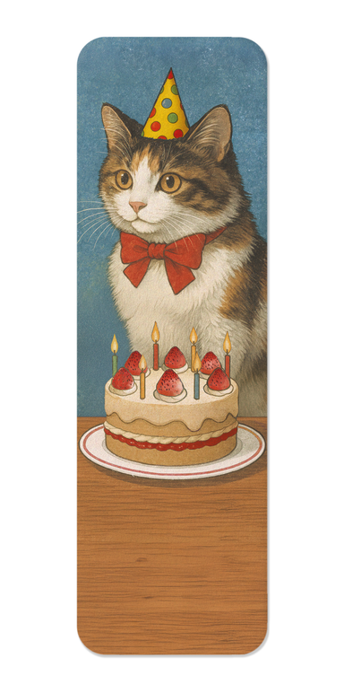Ezen Designs - Birthday Cat and Cake - Bookmark - Front