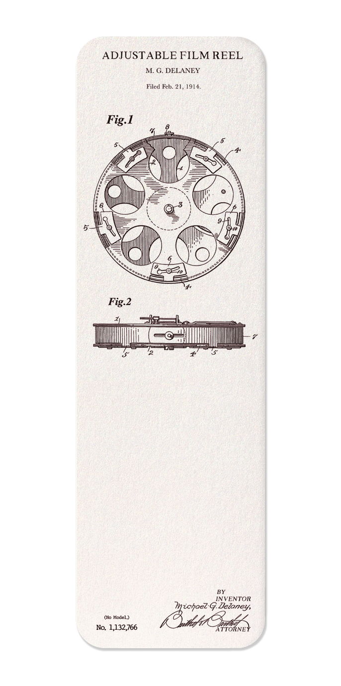 Ezen Designs - Patent of adjustable film reel (1915) - Bookmark - Front