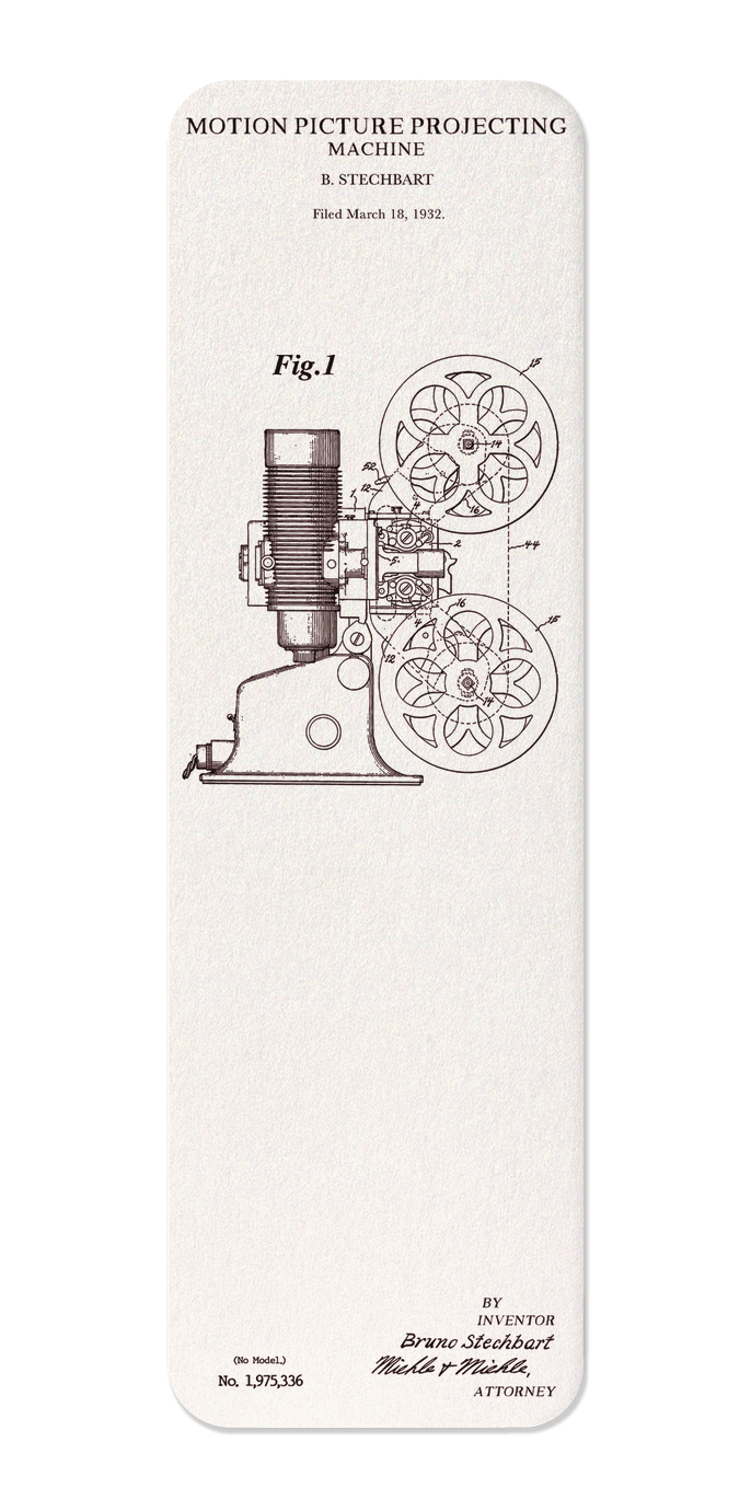 Ezen Designs - Patent of motion picture projecting machine (1934) - Bookmark - Front