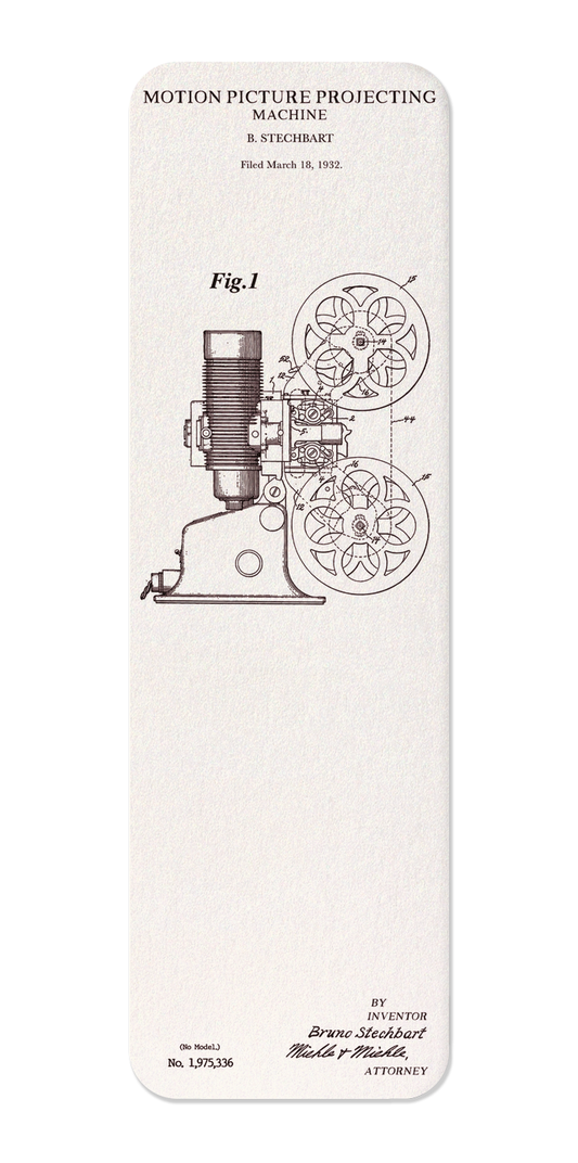 Ezen Designs - Patent of motion picture projecting machine (1934) - Bookmark - Front