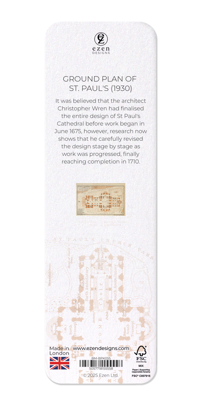 Ezen Designs - Ground plan of St. Paul's (1930) - Bookmark - Back
