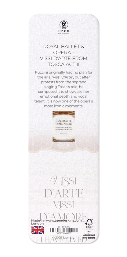 Ezen Designs - Royal Ballet & Opera - VISSI D'ARTE FROM TOSCA ACT II - Bookmark - Back