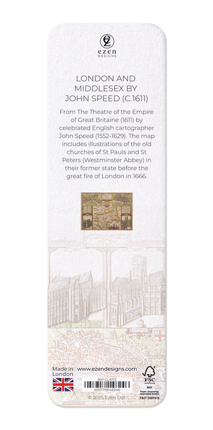 Ezen Designs - London and Middlesex by John Speed (c.1611) - Bookmark - Back