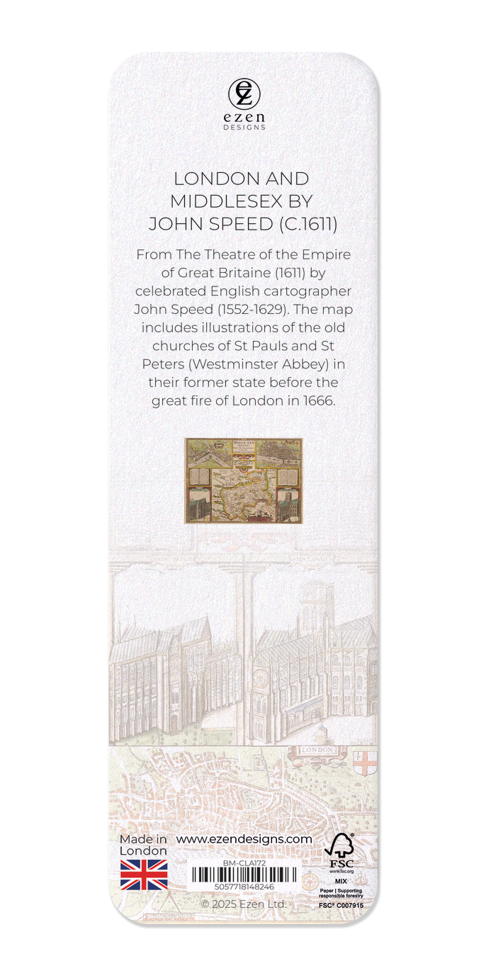 Ezen Designs - London and Middlesex by John Speed (c.1611) - Bookmark - Back