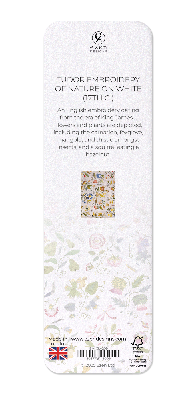 Ezen Designs - Tudor Embroidery of Nature on White (17th C.) - Bookmark - Back