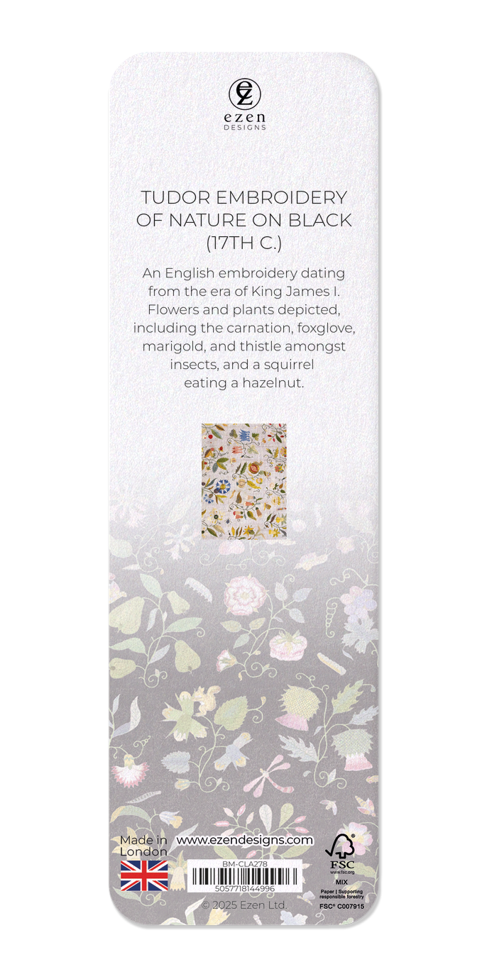 Ezen Designs - Tudor Embroidery of Nature on Black (17th C.) - Bookmark - Back