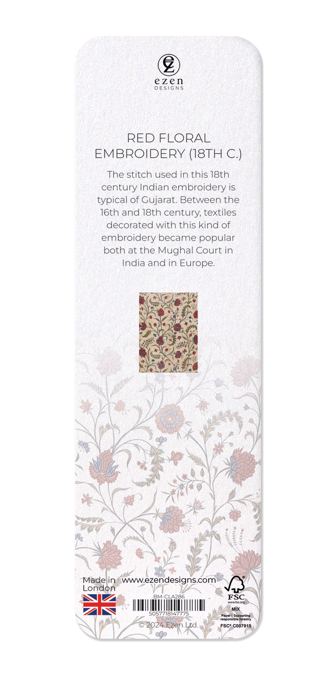 Ezen Designs - Red floral embroidery (18th C.) - Bookmark - Back