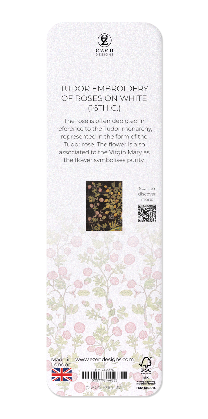 Ezen Designs - Tudor Embroidery of Roses on White (16th C.) - Bookmark - Back
