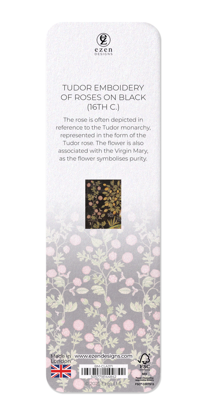 Ezen Designs - Tudor Emboidery of Roses on Black (16th C.) - Bookmark - Back