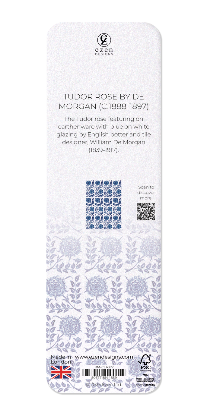 Ezen Designs - Tudor Rose by de Morgan (c.1888-1897) - Bookmark - Back