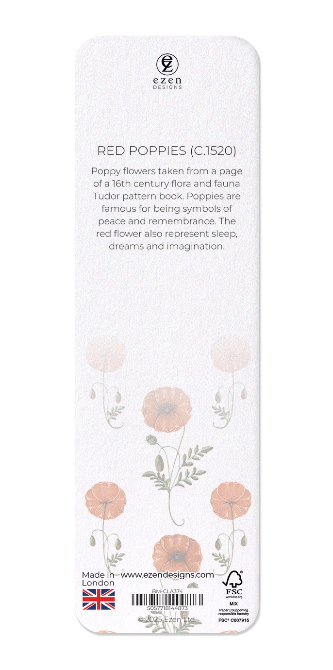 Ezen Designs - Red poppies (c.1520) - Bookmark - Back