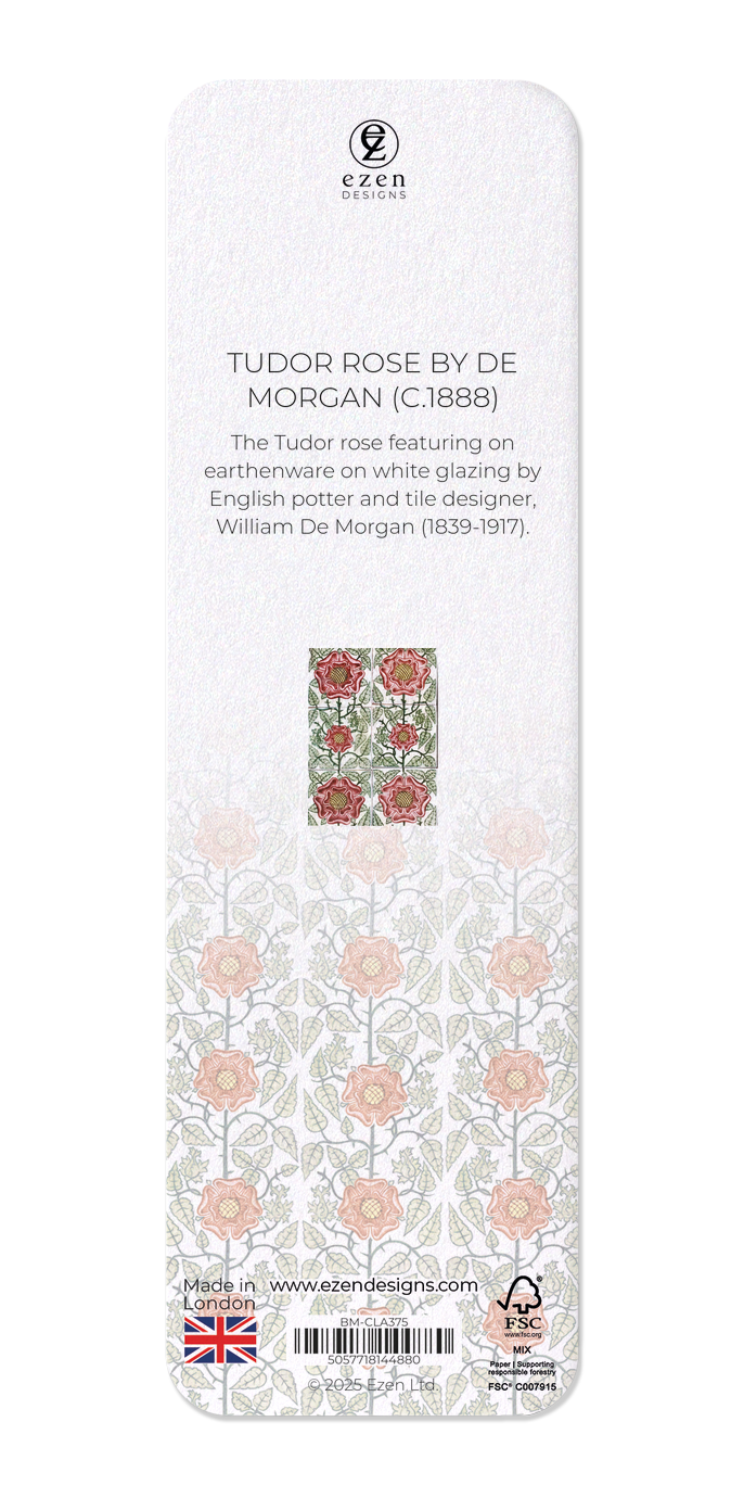 Ezen Designs - Tudor Rose by de Morgan (c.1888) - Bookmark - Back