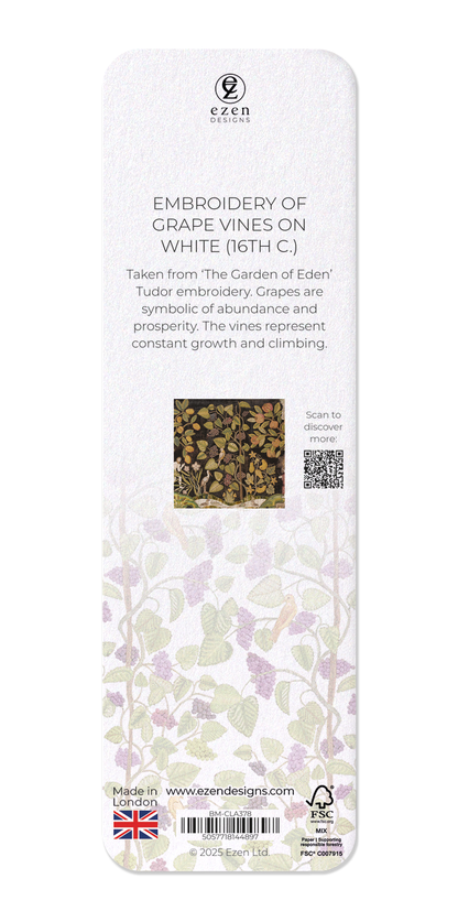 Ezen Designs - Embroidery of Grape Vines on white (16th C.) - Bookmark - Back