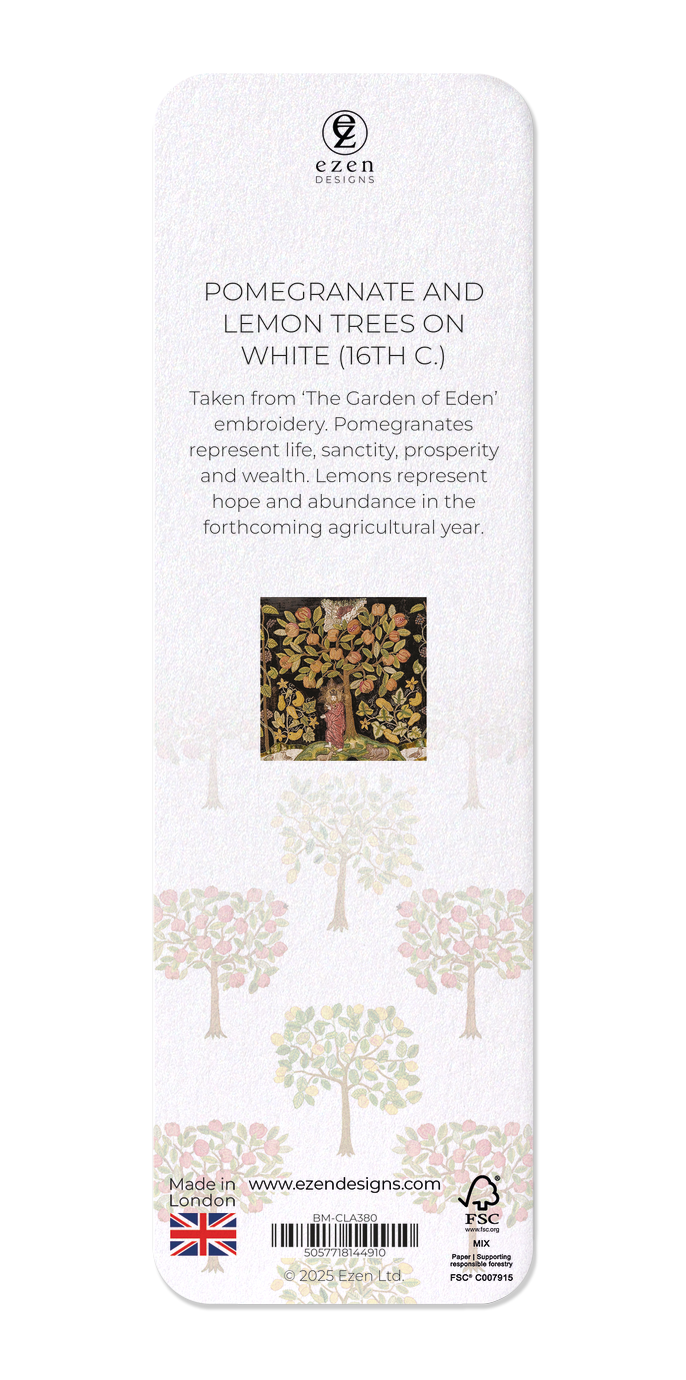 Ezen Designs - Pomegranate and Lemon Trees on white (16th C.) - Bookmark - Back