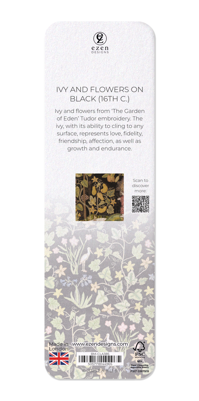 Ezen Designs - Ivy and Flowers on black (16th C.) - Bookmark - Back