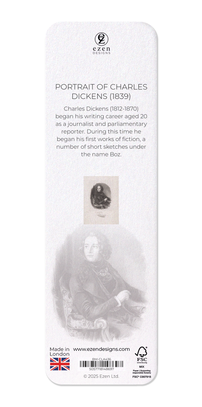 Ezen Designs - Portrait of Charles Dickens (1839) - Bookmark - Back