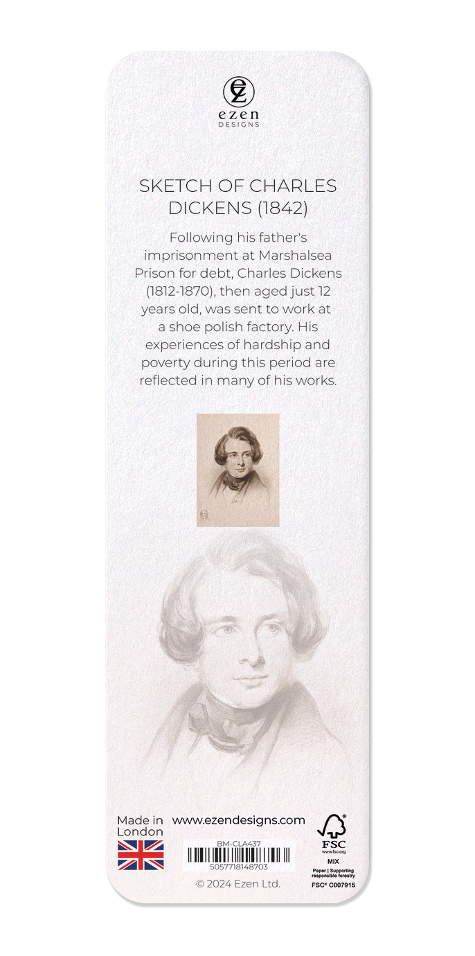 Ezen Designs - Sketch of Charles Dickens (1842) - Bookmark - Back