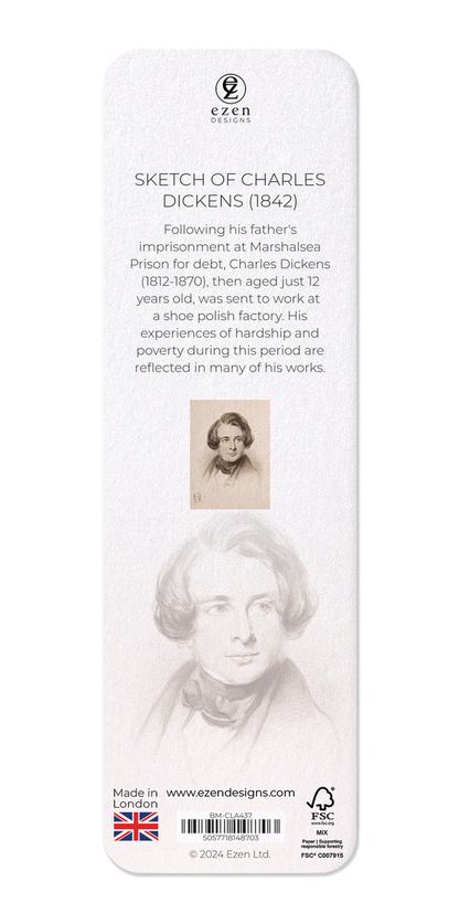 Ezen Designs - Sketch of Charles Dickens (1842) - Bookmark - Back