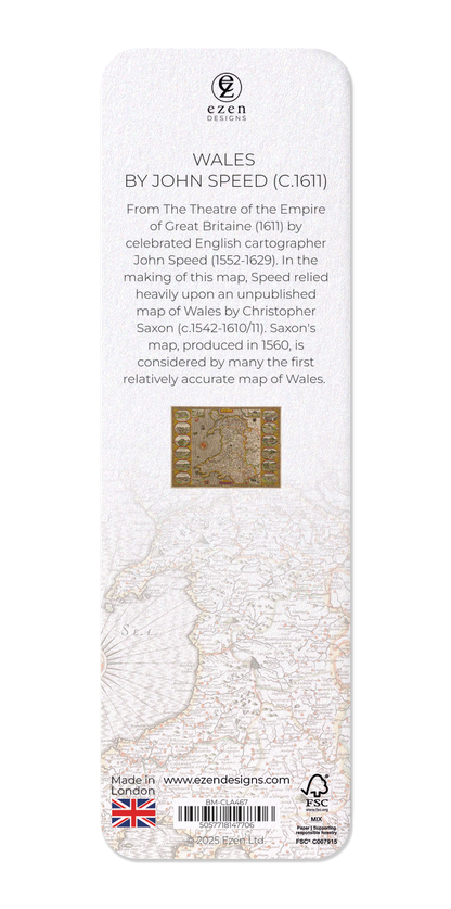 Ezen Designs - Wales by John Speed (C.1611) - Bookmark - Back