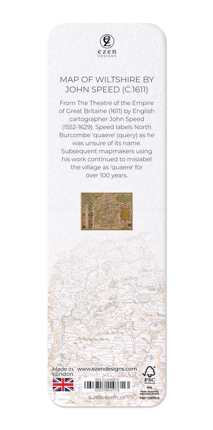Ezen Designs - Map of Wiltshire by John Speed (c.1611) - Bookmark - Back