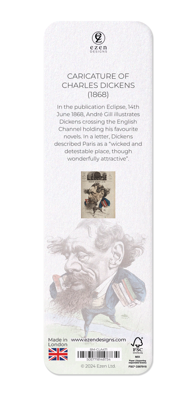 Ezen Designs - Caricature of Charles Dickens (1868) - Bookmark - Back