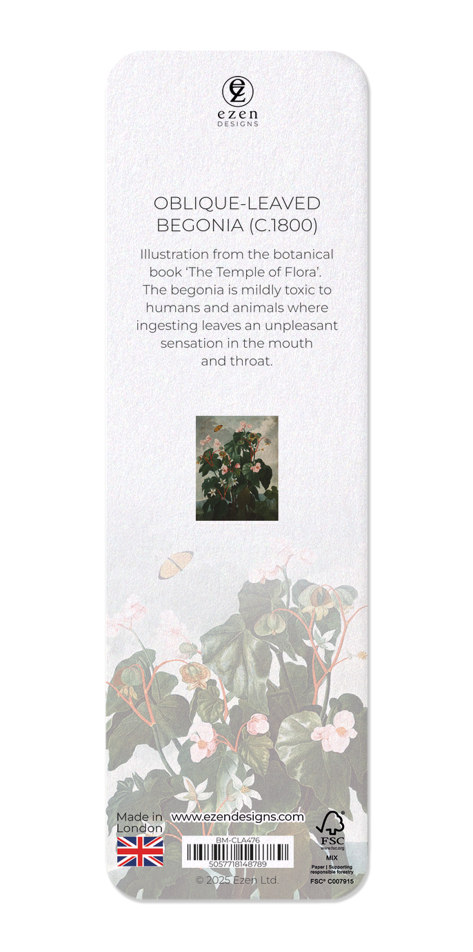 Ezen Designs - Oblique-leaved Begonia (c.1800) - Bookmark - Back