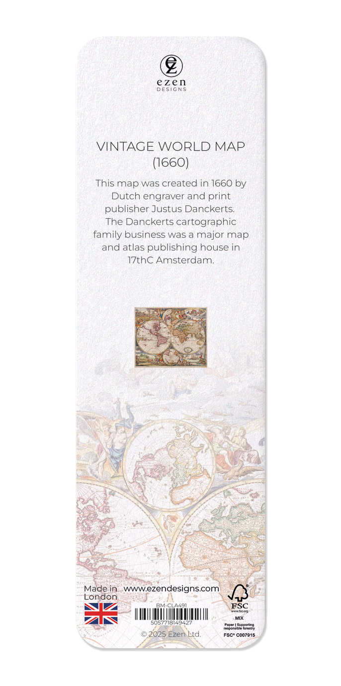 Ezen Designs - Vintage World Map (1660) - Bookmark - Back