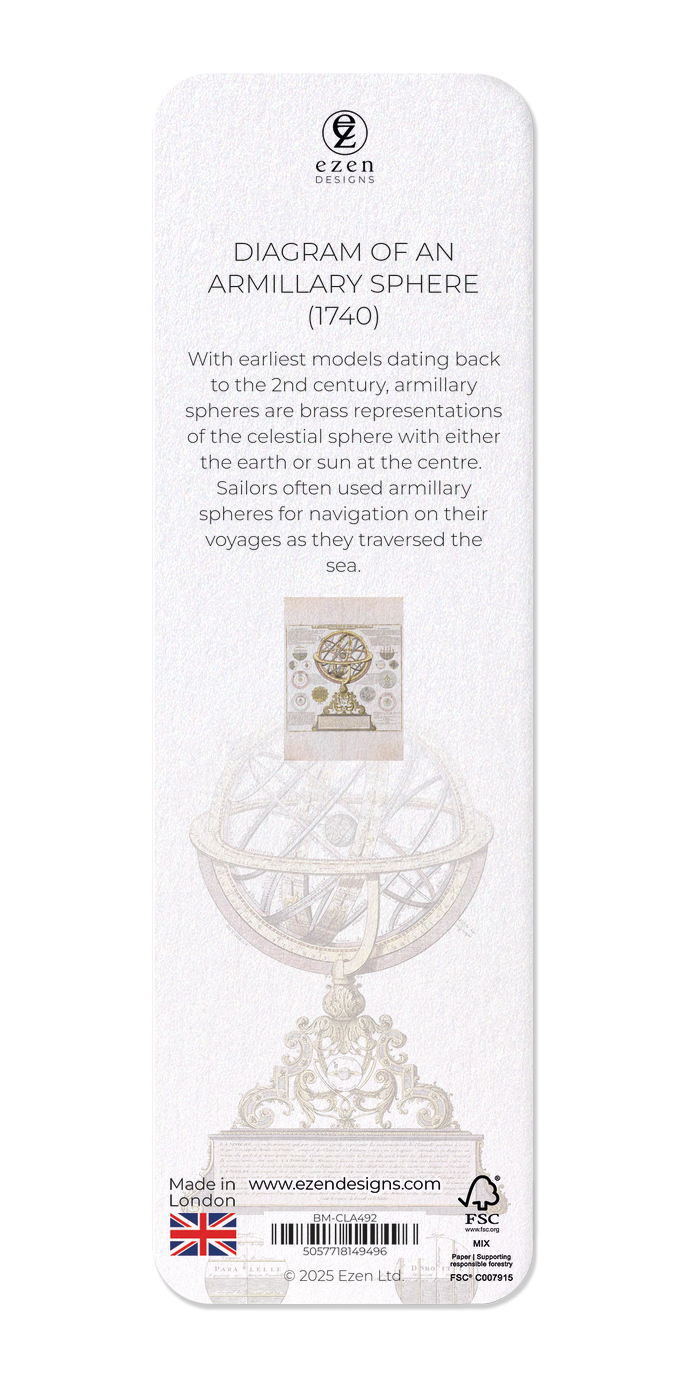 Ezen Designs - Diagram of an Armillary Sphere (1740) - Bookmark - Back