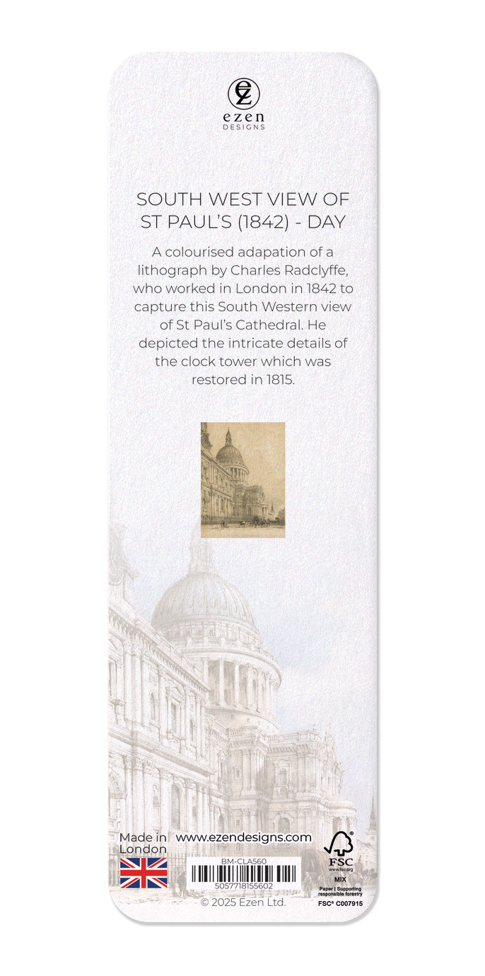 Ezen Designs - South West View of St Paul’s (1842) - Day - Bookmark - Back